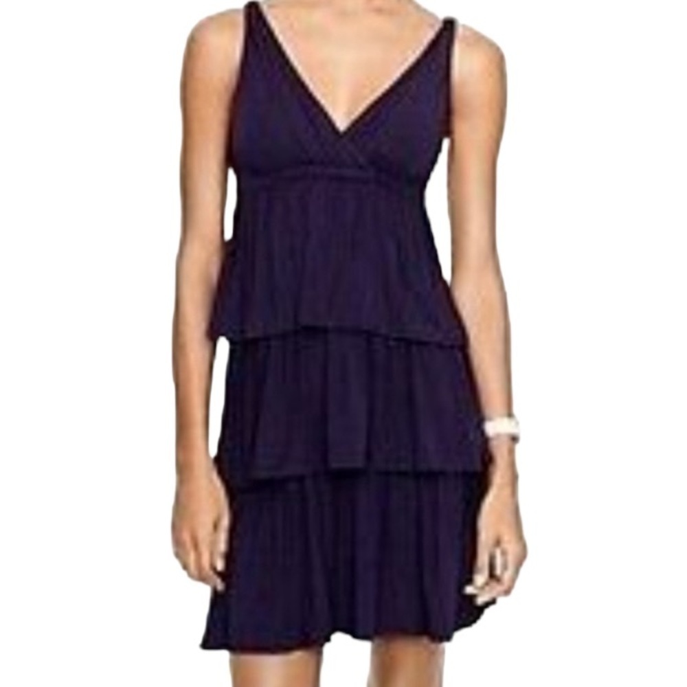 J Crew Tiered Ruffle‎ Sleeveless Navy Jersey Knit Dress Size M